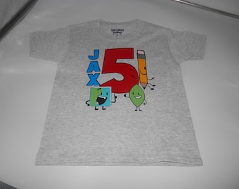 BFDI birthday shirt - name and age can be customized - Battle for Dream Island - leafy - book -  pencil - personalized - custom