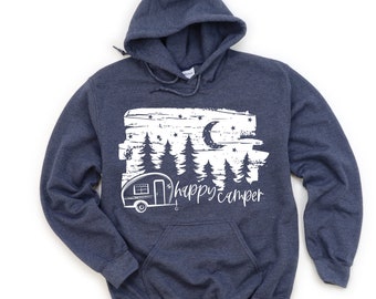 Happy Camper hoodie hooded sweatshirt sweater camping camp moon & stars unisex men womens ladies