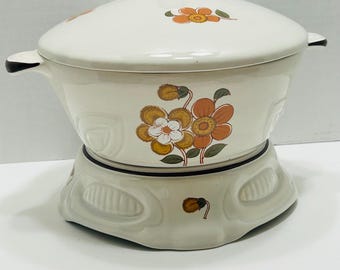 California Originals USA 1132 Floral Covered Serving Bowl Tureen and Warmer 1969
