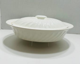 Oval Casserole Oven and Microwave Safe Baking Lidded White Dish Vtg