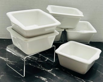 Square Ceramic Mini Bakers/ Ramekin Set Of 6 4x4 White Vintage