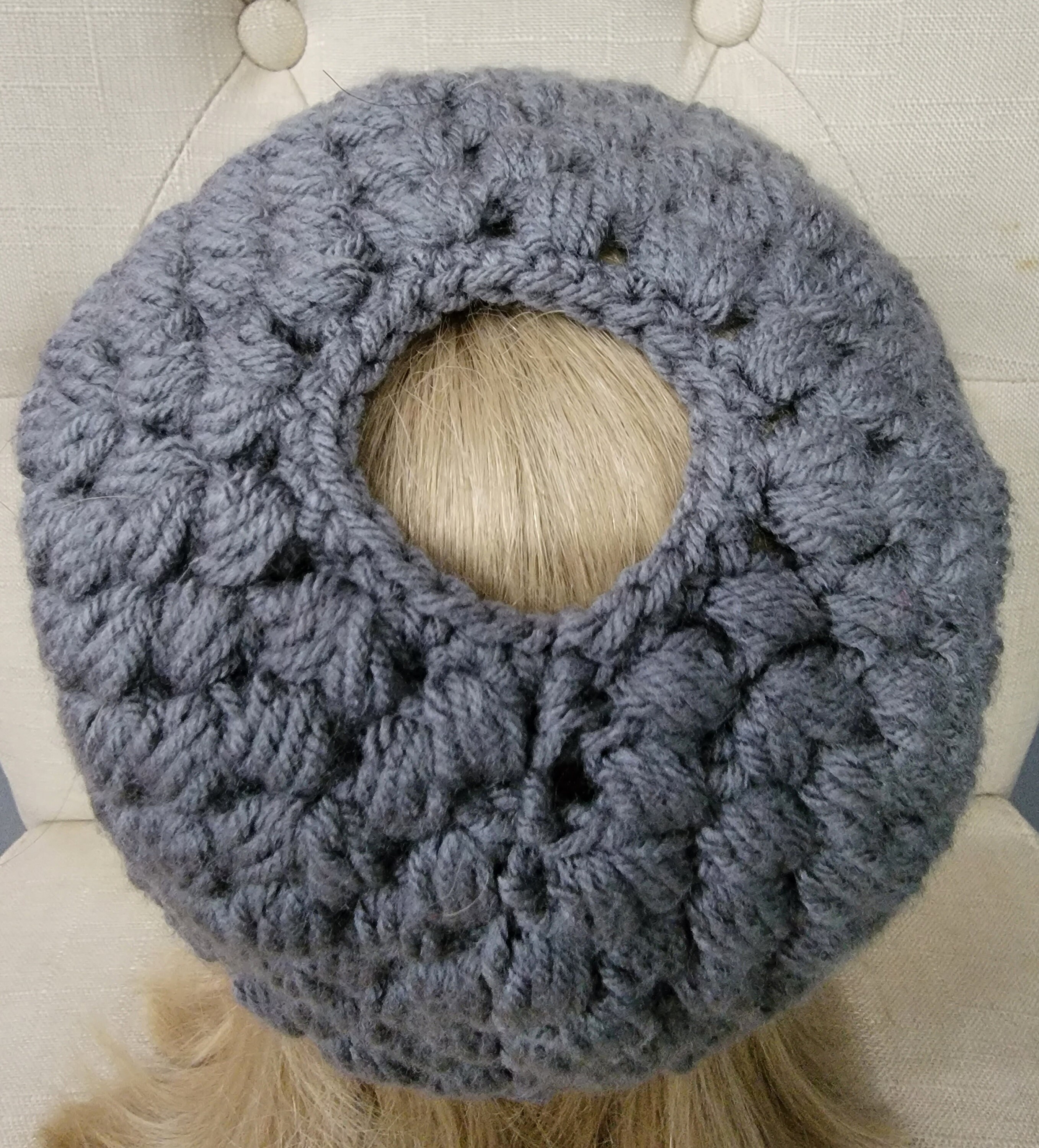 Gray Confetti Messy Bun Beanie Gray Crochet Messy Bun Beanie: Ponytail Hat, Teen/adult Fit  main image 2