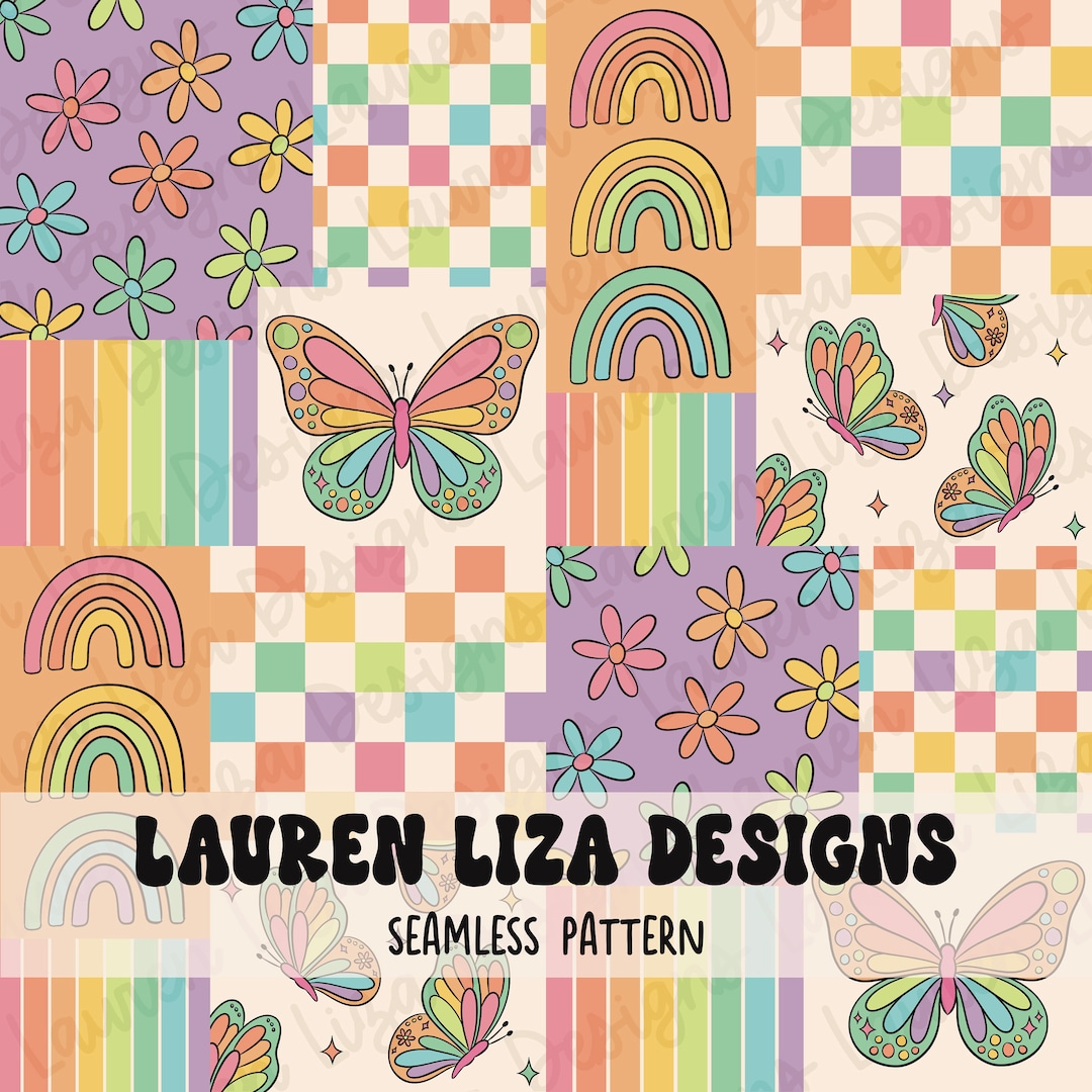 Patchwork Rainbow Butterflies, Seamless File for Fabric Sublimation ...