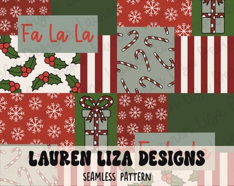 Christmas Patchwork Seamless File for Fabric Sublimation, Repeating Pattern, Digital Scrapbook Paper, Surface Pattern