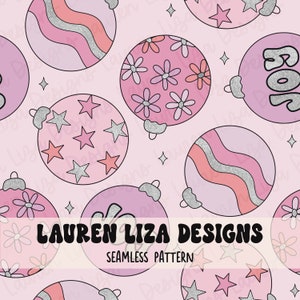 Girly Christmas Ornaments, Seamless File for Fabric Sublimation, Repeating Pattern, Digital Scrapbook Paper, Surface Pattern