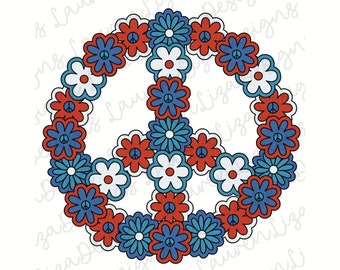 4th of July, Floral Peace Sign, Sublimation PNG Design, Clip Art, T Shirt Sublimation File, PNG Design
