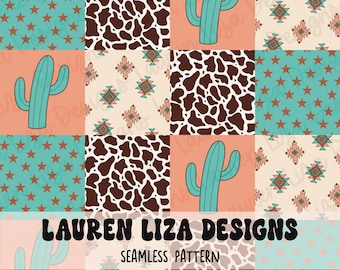 Western Patchwork Seamless File for Fabric Sublimation, Repeating Pattern, Digital Scrapbook Paper, Surface Pattern