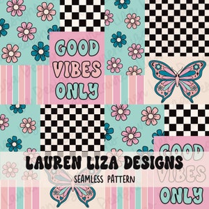 Patchwork Good Vibes Only, file senza soluzione di continuità per sublimazione di tessuti, motivo ripetuto, carta per album digitale, motivo di superficie