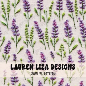 Embroidery Lavender Seamless File for Fabric Sublimation, Repeating Pattern, Digital Scrapbook Paper, Surface Pattern