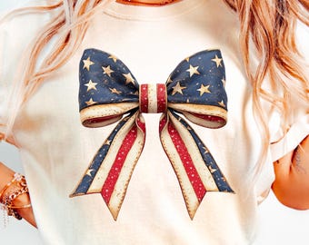 American Flag Coquette Bow PNG Design, Red White Blue Stars, 4th of July, July Fourth, Clip Art, T Shirt Sublimation File