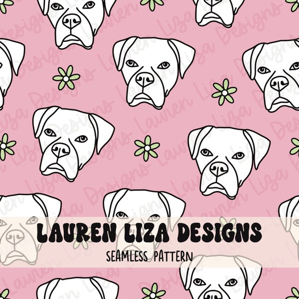 Boxer, Dog Breed, Pink and Green Seamless File for Fabric Sublimation, Repeating Design, Digital Paper, Surface Pattern