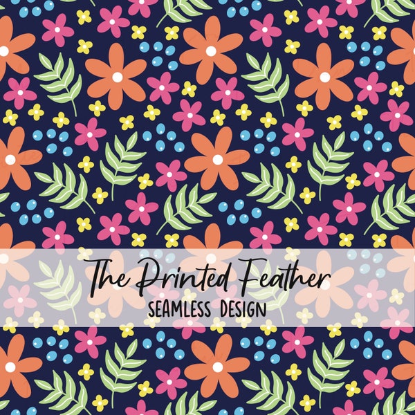 Bright Flowers and Leaves, Floral Seamless File for Fabric Sublimation, Repeating Pattern, Digital Scrapbook Paper, Surface Pattern