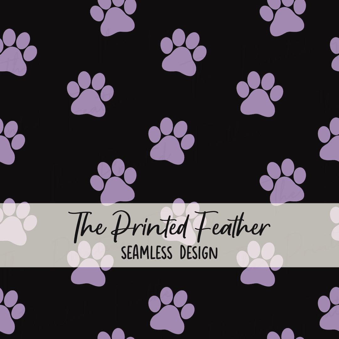 Purple Paw Prints Seamless Pattern, Dog Surface Pattern for Fabric ...