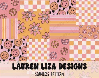 Retro Patchwork Seamless File for Fabric Sublimation, Repeating Pattern, Digital Scrapbook Paper, Surface Pattern