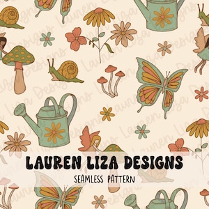 Jardín de hadas, flores silvestres, mariposas, archivo sin costuras para sublimación de tela, patrón repetido, papel para álbum de recortes digital, patrón de superficie