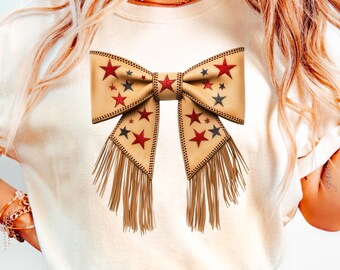 Americana Coquette Bow with Fringe PNG Design, Red White Blue Stars, 4th of July, July Fourth, Clip Art, T Shirt Sublimation File