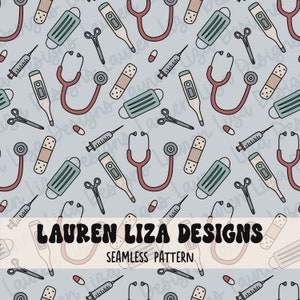 Nurse / Medical Seamless File for Fabric Sublimation, Repeating Design, Digital Paper, Surface Pattern