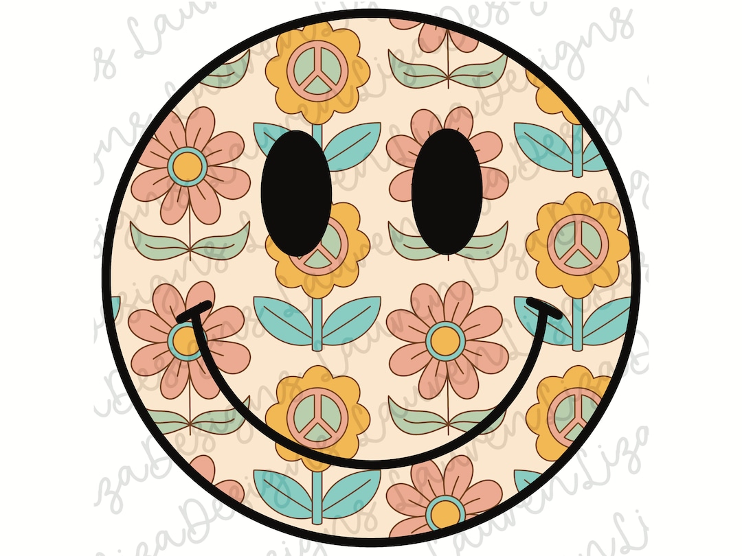 Retro Smiley Face With Flowers, Sublimation PNG Design, Clip Art, T ...