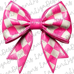 Checkered Coquette Bow PNG Design, Pink and White Checkers, Clip Art, T Shirt Sublimation File