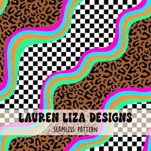Arquivo sem costura com estampa xadrez de leopardo retrô para sublimação em tecido, padrão repetitivo, papel digital para scrapbook, estampa de superfície.