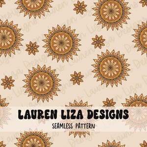 Mandala Suns and Flowers Seamless File for Fabric Sublimation, Repeating Pattern, Digital Scrapbook Paper, Surface Pattern