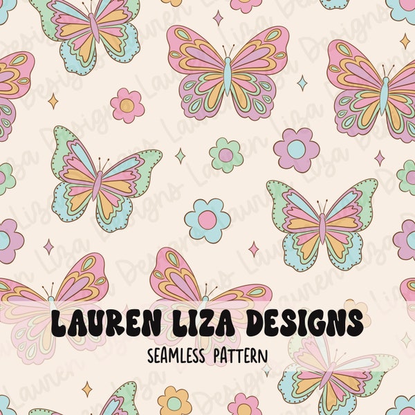 Pastel Butterflies Seamless File for Fabric Sublimation, Repeating Pattern, Digital Scrapbook Paper, Surface Pattern