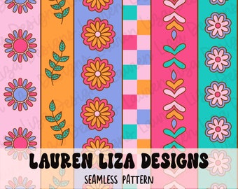 Patchwork Stripes, Floral, Seamless File for Fabric Sublimation, Repeating Pattern, Digital Scrapbook Paper, Surface Pattern