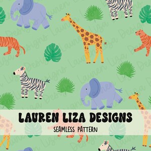 Zoo Animals - Tiger, Elephant, Zebra, Giraffe, Abstract Seamless File for Fabric Sublimation, Digital Scrapbook Paper / Surface Pattern