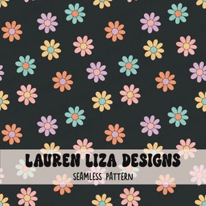 Pastel Retro Flowers, Seamless File for Fabric Sublimation, Repeating Pattern, Digital Scrapbook Paper, Surface Pattern