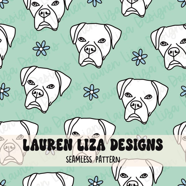 Boxer, Dog Breed, Teal and Blue Seamless File for Fabric Sublimation, Repeating Design, Digital Paper, Surface Pattern