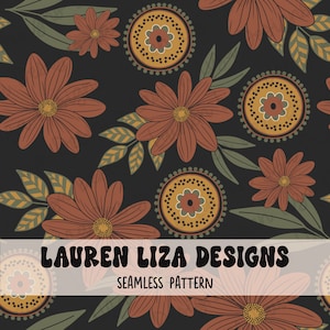 Autumn Florals, Fall Boho Colors, Seamless File for Fabric Sublimation, Repeating Pattern, Digital Scrapbook Paper, Surface Pattern