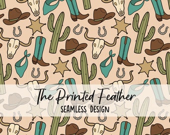 Western Theme, Cowboy Cowgirl Boots, Hat, Seamless Pattern for Fabric Sublimation, Repeat Design / Digital Scrapbook Paper / Surface Pattern