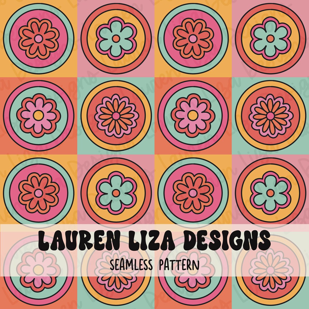 Checkerboard Retro Flowers, Bright Colors, Seamless File for Fabric ...