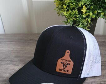 Not Today Heifer Cow Tag Leather Patch on Snapback Trucker Hat