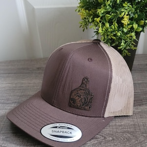 Cow Tag Tooled Design Leather Patch on Snapback Trucker Hat