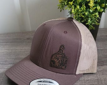 Cow Tag Tooled Design Leather Patch on Snapback Trucker Hat