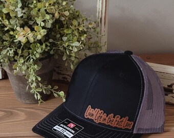 Living Life in the Fast Lane Leather Patch on Snapback Trucker Hat