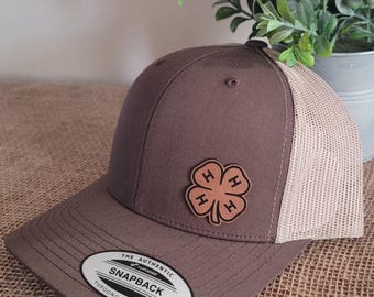 4H Clover Leather Patch on Snapback Trucker Hat