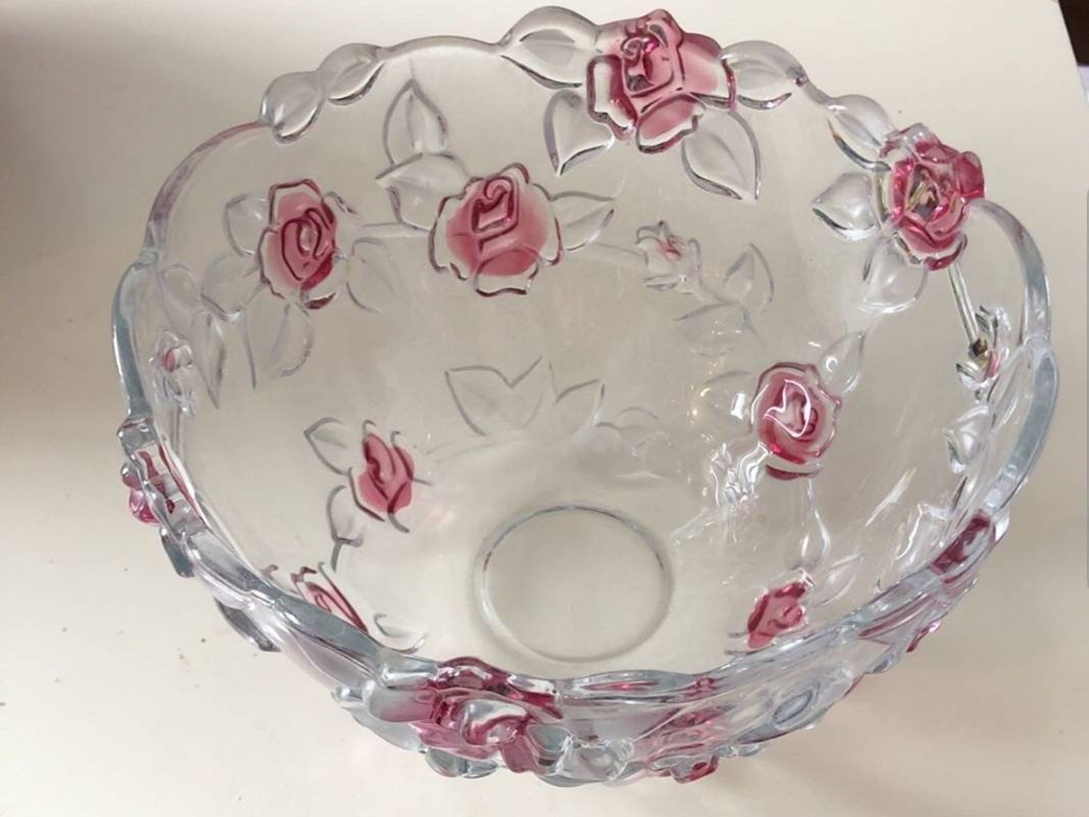 MIKASA Rose Clear Glass Round Bowls Pink Flowers & Frosted Etsy