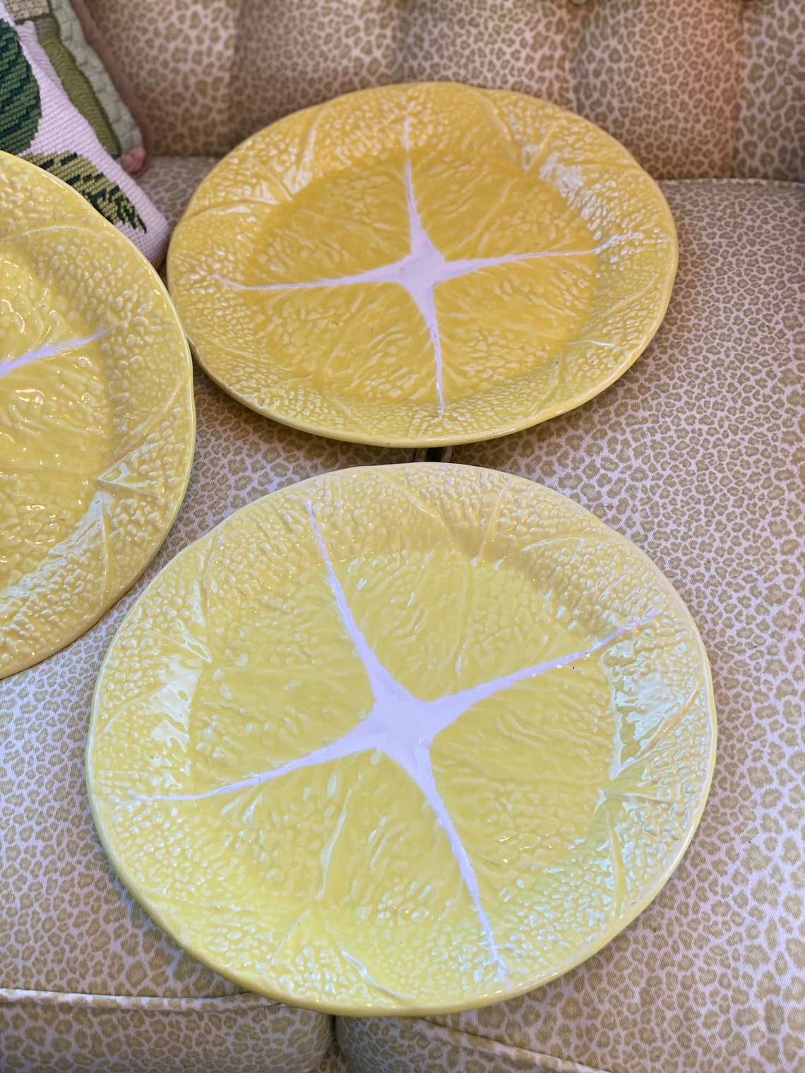 Vintage bright yellow bordallo pinheiro dinner plates set of 4 Etsy