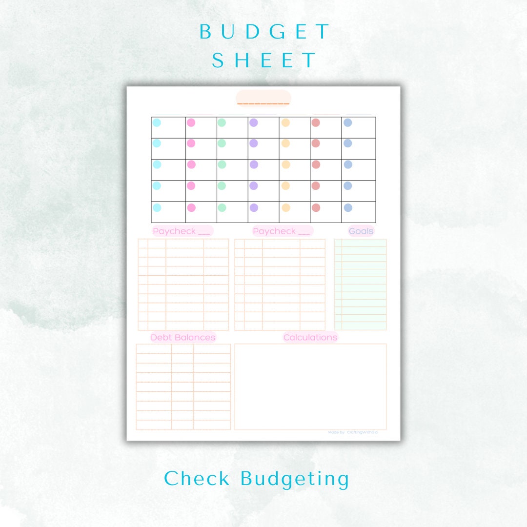 Monthly Check Table Budget Sheet - Bi Monthly Check - Etsy