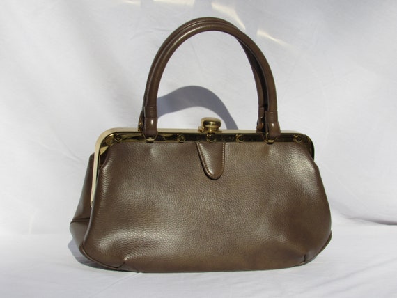 Vintage 60's Garay Faux Leather Brown Handbag / 1… - image 3