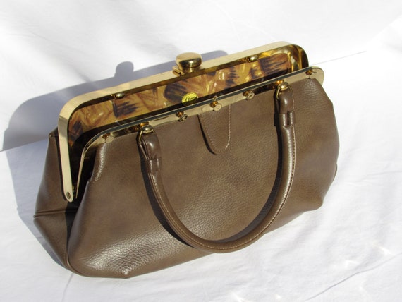Vintage 60's Garay Faux Leather Brown Handbag / 1… - image 2
