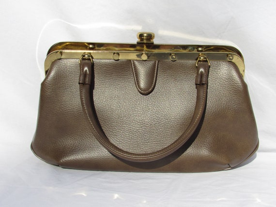 Vintage 60's Garay Faux Leather Brown Handbag / 1… - image 1