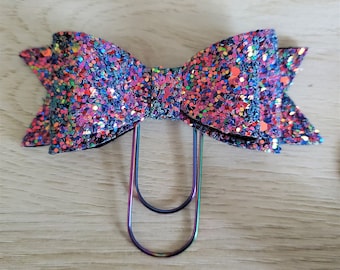 Purple Chunky Glitter Double Bow Paperclip, Planner Bow Paperclip, Book Mark, Planner Bow, Planner, Planner Accessories
