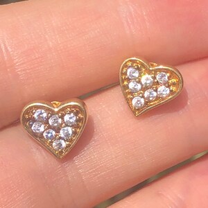 Beautiful little sterling silver gold Vermeil hearts with cz,s (faux diamonds) earrings studs. Super cute great condition free shipping