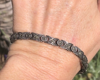 vintage antique bracelet ピアスリング P.Y. MEXICO 925 Silver Vintage Face Carved Jade Chain
