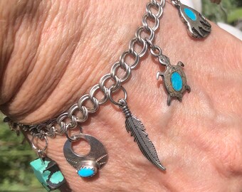 Vintage Native American Indian Charm Bracelet Sterling Vintage Native American Indian Charm Bracelet Sterling