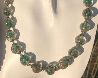 Antique vintage Venetian art glass Italian glitter beads beaded necklace aventurine confetti murano vintage