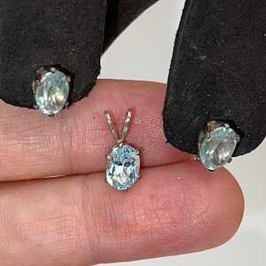 Vintage blue topaz gemstone earrings and pendant 4 necklace Sterling silver set